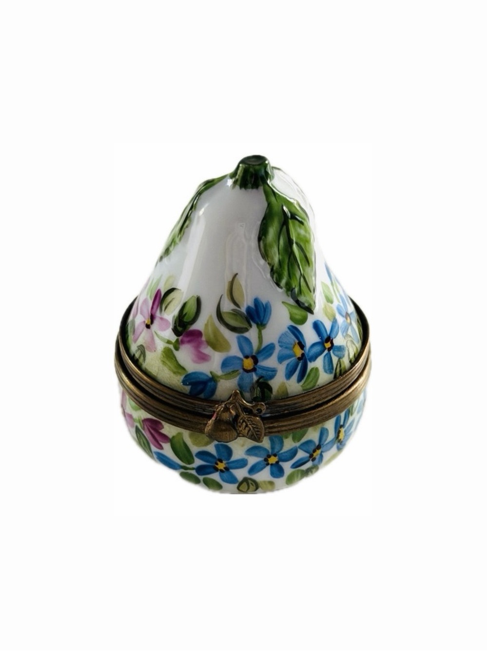 Peint Main Limoges Pear Flowers Novelty Trinket Box Made In France